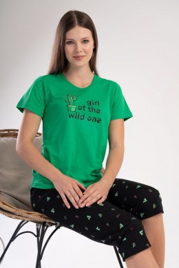 Piżama damska krótki rękaw, 3/4 spodnie 3041114052 Vienetta zielony 1XL