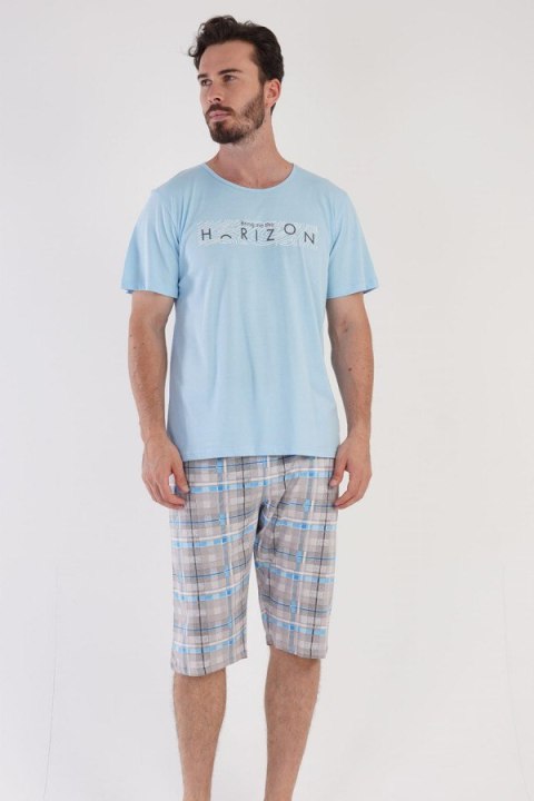 Piżama męska krótki rękaw, 3/4 spodnie 3050476915 Vienetta błękitny XL