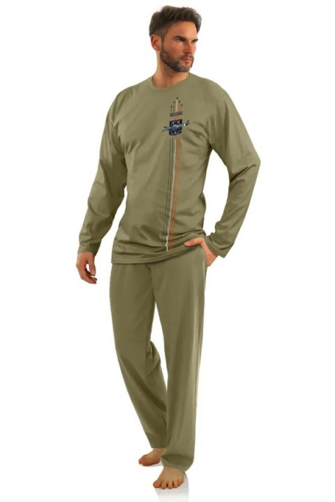 Piżama męska długi rękaw, długie spodnie MILITARY 7538 khaki 4XL