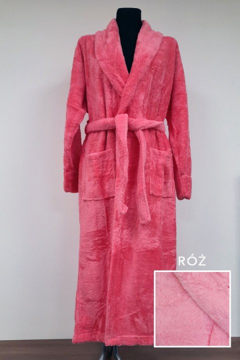 Szlafrok damski długi soft 010506 szalowy kołnierz - różowy różowy XL